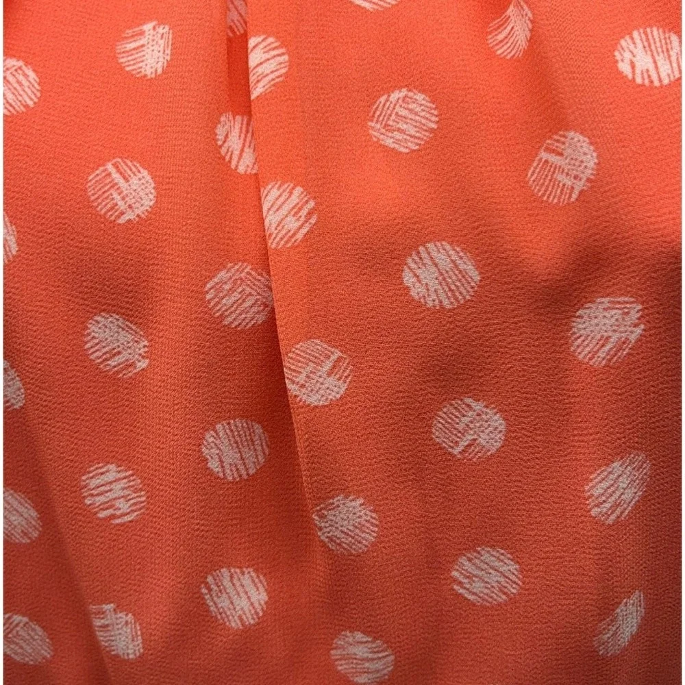 AB Studio Dress Orange Blue Sheath Polka Dot Belted‎ Colorblock Pleated Retro